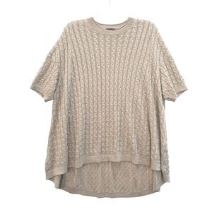 Theory Womens Beige Cable Knit Short‎ Sleeve High-Low Oversized Sweater S